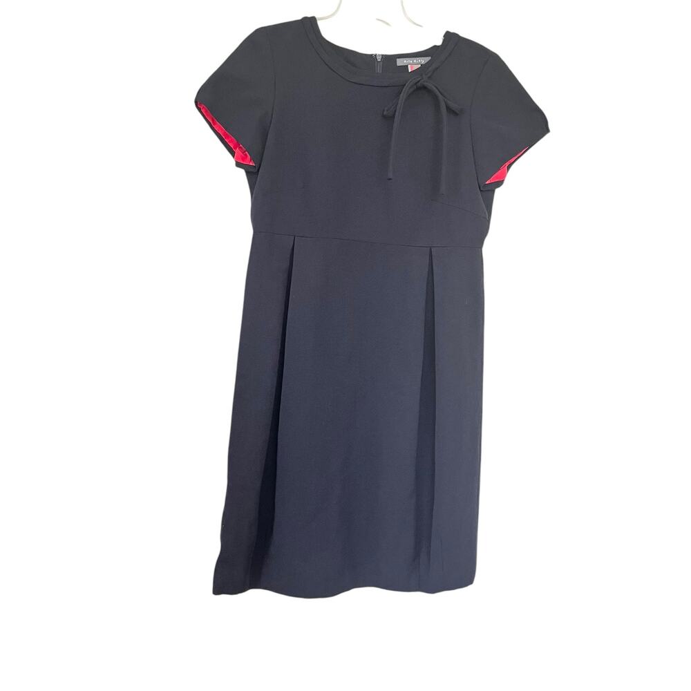 Orla Kiely Black Wool Short Sleeve Pleated Knee Length Sheath Dress Size 3
